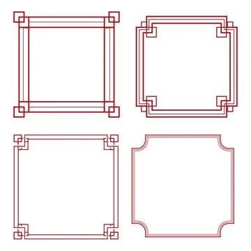 Chinese traditional frames set, line border with knot corners ornament isolated Illustrazione stock