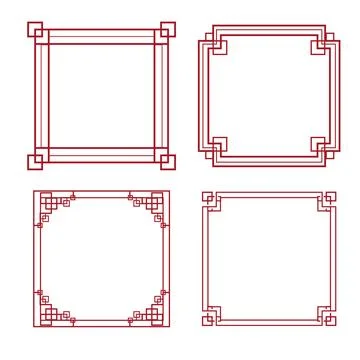 Chinese traditional frames set, line border with knot corners ornament isolated Illustrazione stock