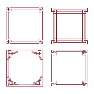 Chinese traditional frames set, line border with knot corners ornament isolated Illustrazione stock