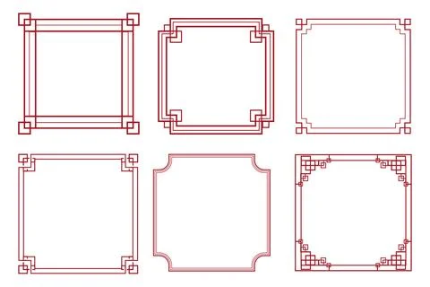 Chinese traditional frames set, line border with knot corners ornament isolated Stock Illustration