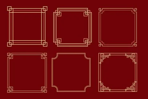Chinese traditional frames set, line border with knot corners ornament isolated Illustrazione stock