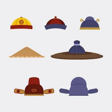 Chinese Traditional Hat set Stock Illustration