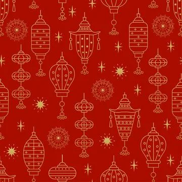 Chinese traditional lantern seamless pattern. Oriental ornament background Stock Illustration