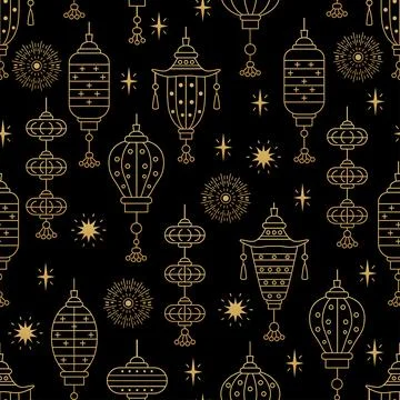 Chinese traditional lantern seamless pattern. Oriental ornament background Stock Illustration