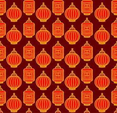 Chinese Traditional Lanterns Seamless Pattern Background. Vector Illustrazione stock