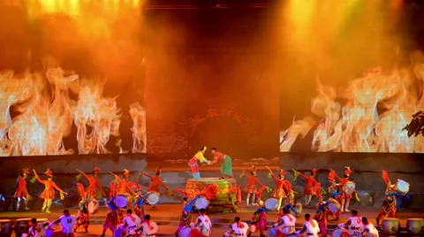 The Chinese traditional performance-drum dancing show in Yu County, China 스톡 동영상 35848486