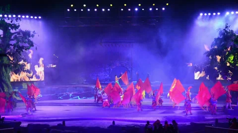 The Chinese traditional performance-flag dancing and dashuhua show in Yu County Stock-Footage 35849913