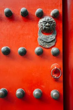 Chinese traditional red door at Forbidden City in Beijing, China Stock Photos