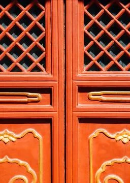 Chinese traditional red door at Lama Temple in Beijing, China Stock Photos