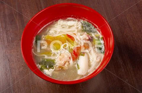 Chinese traditional seafood noodle soup Stock Photos