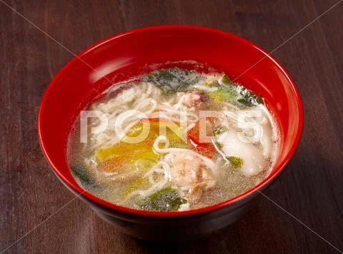 Chinese traditional seafood noodle soup Stock Photos