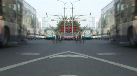 Chinese traffic mirror image Stock Footage 354902