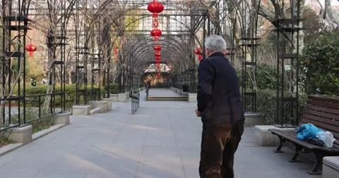 Chinese Uncle Practicing Diable Tai Chi Shanghai Park Morning Slow Motion 4K Stock Footage 263102875