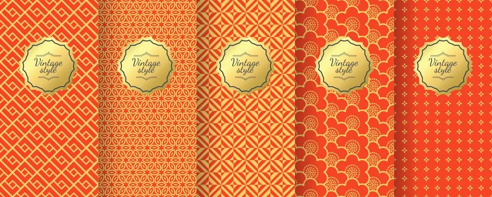 Chinese vector seamless patterns. Premium vintage backgrounds. Stock Illustration