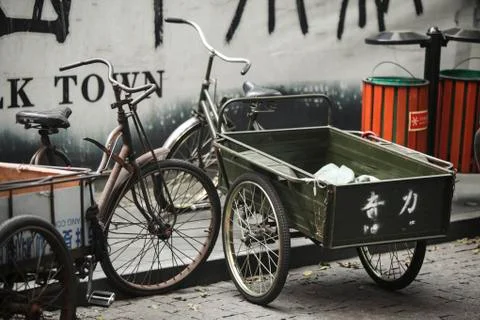 Chinese vintage tricycle in Hangzhou, China. Stock Photos