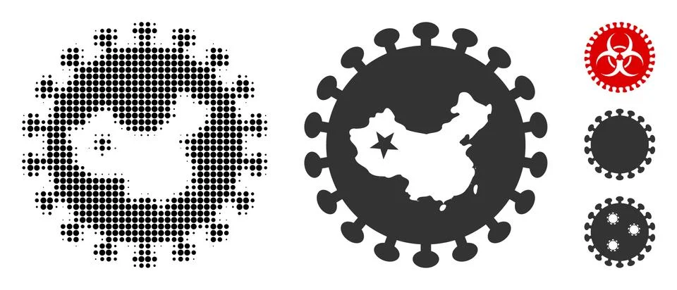 Chinese Virus Halftone and Solid Icon Stockillustratie