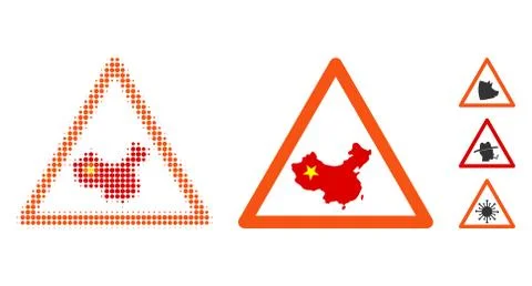 Chinese Warning Halftone and Solid Icon Stock Illustration