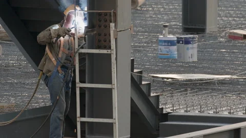 Chinese Worker Welding in Slow Motion alt Stock Footage 224356580
