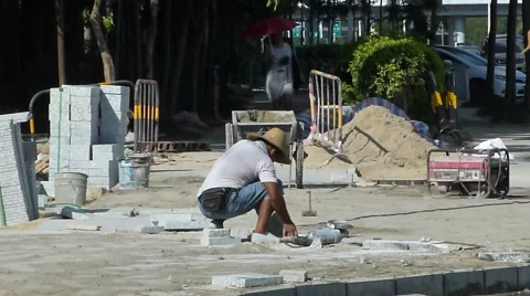 Chinese workers are in the road construction Video stock 65390641