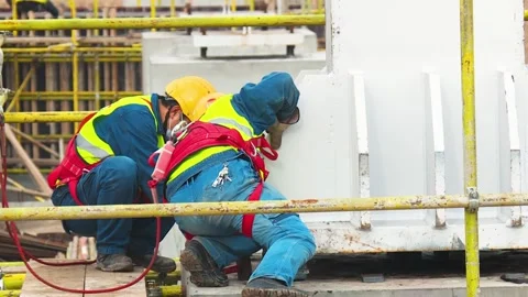 Chinese workers on construction site during pandemic Stock Footage 145588660