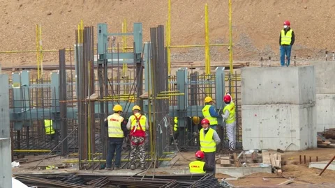 Chinese workers on construction site during pandemic Stock Footage 145588675