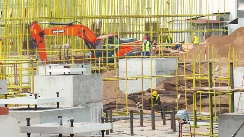 Chinese workers on construction site during pandemic Stock Footage 145588681