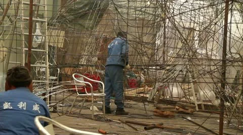 Chinese Workers Welding Lanterns Stock Footage