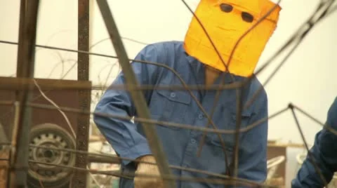 Chinese Workers Welding Lanterns Stock Footage