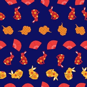 Chinese year of the rabbit 2023 repeat pattern design 스톡 일러스트