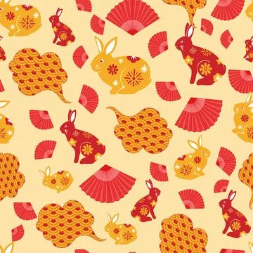 Chinese year of the rabbit, vector seamless pattern Stock Illustration
