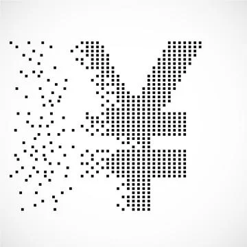 Chinese yuan of pixels with an explosion, halftone style. Vector illustration 스톡 일러스트