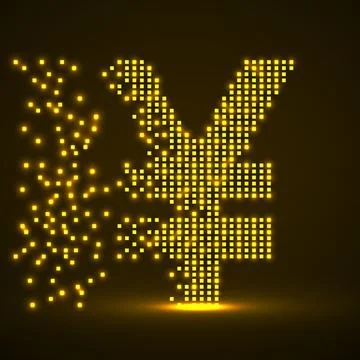 Chinese yuan of pixels with an explosion, halftone style. Vector illustration Ilustración de archivo