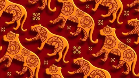 Chinese Zodiac Dragon Pattern Bold Red Gold Illustrazione stock