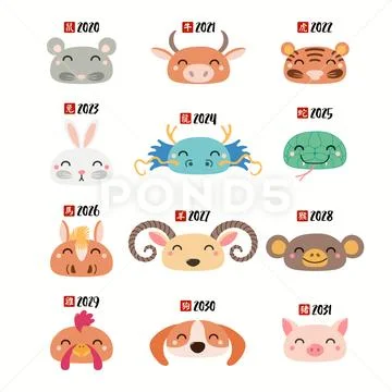 Chinese zodiac signs set Stock Illustration