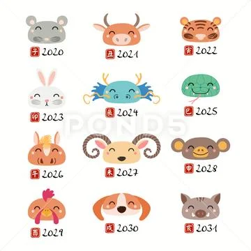 Chinese zodiac signs set Stock Illustration