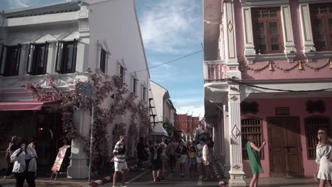 Chino-Portuguese architecture at phuket old town Stock Footage 261994053