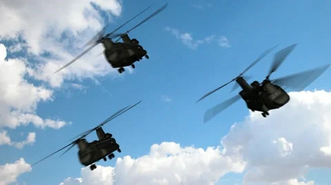 Chinook CH-47 Fly By with alpha mask Stock Footage 12229565