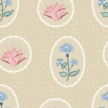 Chintz modern style seamless pattern. Wildflowers in retro frame endless Stock Illustration