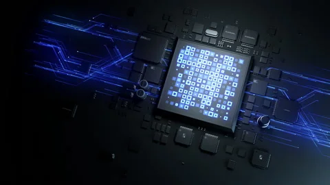 Chip abstraction on a surface with the effect of a computing process. Dynamic Stock Footage 228850030