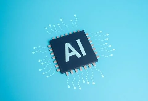 Chip with AI. Artificial intelligence and microelectronics. High tech industr Stock Photos