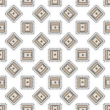Chip with AI Phone vector Artificial Intelligence colored seamless pattern イラスト素材