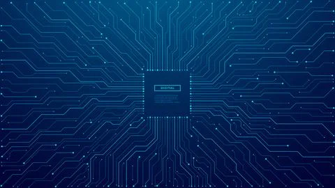 Chip and circuit board. Vector illustration with text space. Stock Illustration