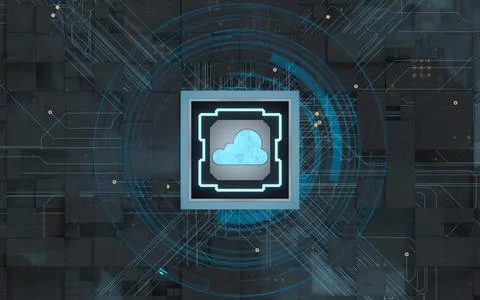 Chip and cloud computing, subject of science and technology, 3d rendering. Stock Illustration