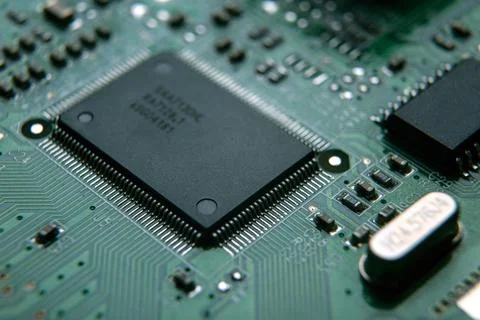 Chip board and processor technology digital close up 스톡 사진