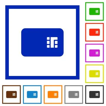 Chip card flat framed icons Stock Illustration