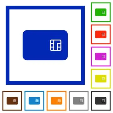 Chip card flat framed icons Stock Illustration
