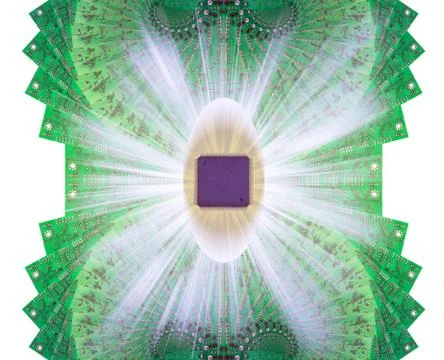 Chip in the centre of a set of printed circuit boards Stock Photos