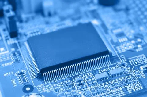 Chip on a circuit board. Stock Photos
