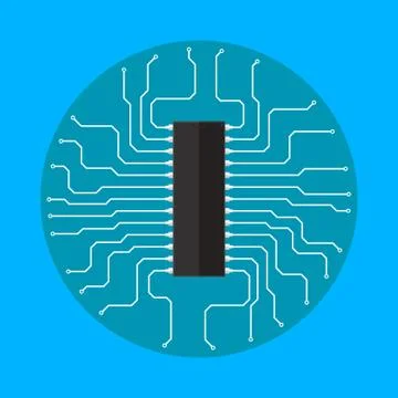 Chip with circuit board. Vector illustration. Stock Illustration