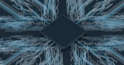 Chip circuit patterns and CPU design, Microchip technology system. Stock Footage 307529420